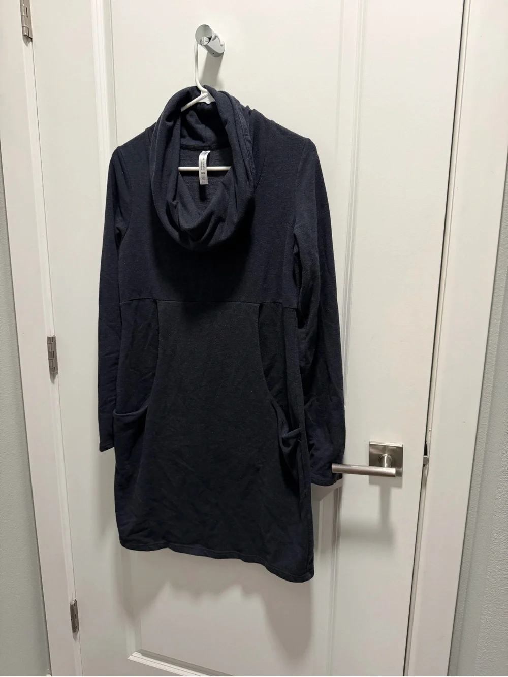 Cozy Cowl-Neck Tunic Sweater in Navy